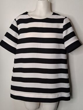 Banana Republic Black White Striped Short Sleeve Blouse S
